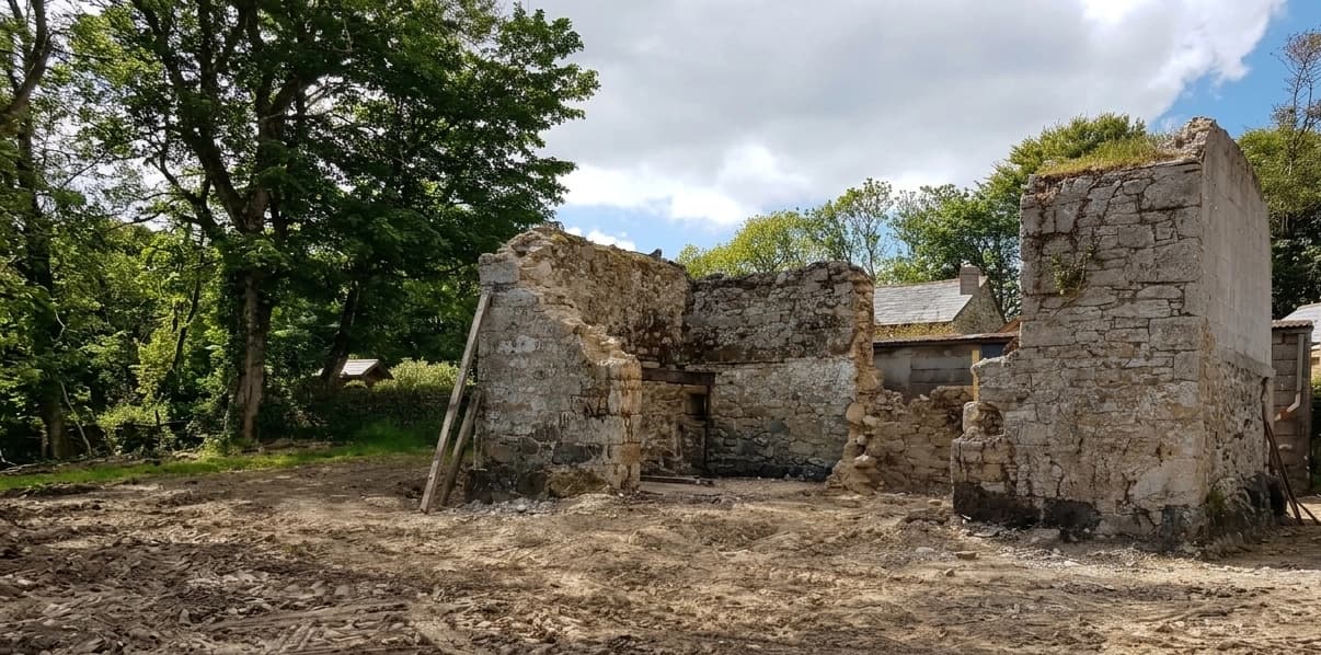 The barn at Royalton Farm during early restoration work